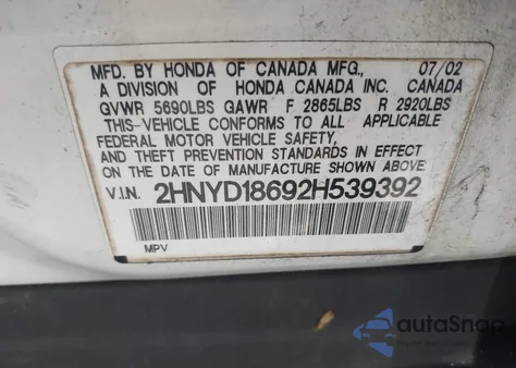 2002 Acura Mdx from USA, damaged, VIN 2HNYD18692H539392